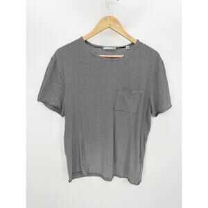 Vince Black White Striped Pima Cotton Tee T-Shirt Front Pocket Womens Medium